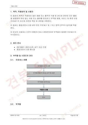 Sample document (SAMPLE): ISO 9001 Quality Management System document set: Nonconformity and Corrective Action Procedure, purpose, referenced documents and flow